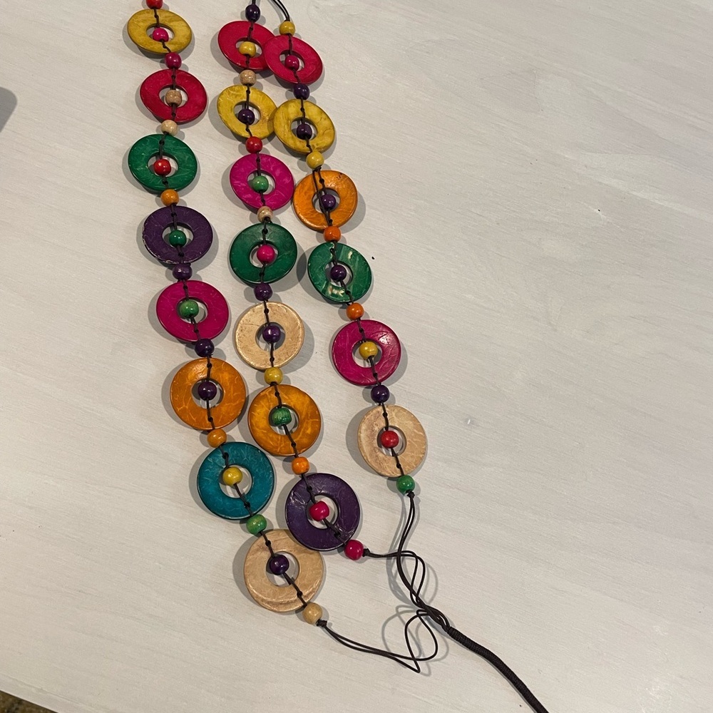 Bohemian colorful shell wooden necklace